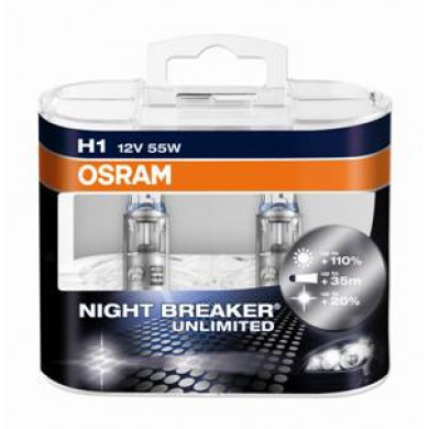 Set 2 becuri OSRAM H1 12V 55W P14,5s NIGHT BREAKER UNLIMITED