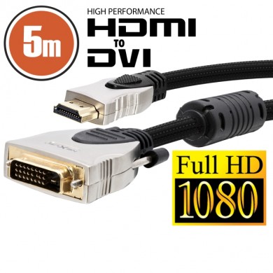 Cablu DVI-D / HDMI • 5 m Profesionalcu conectoare placate cu aur