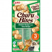Recompense pentru pisici INABA Ciao, Churu Bites, bucati de Pui umplute cu crema de Ton, 3x10g