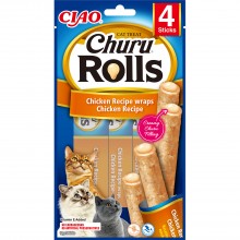 Recompense pentru pisici INABA Ciao, Churu Rolls, rulouri de Pui umplute cu crema de Pui, 4x10g