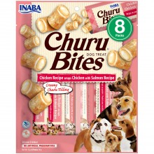 Recompense pentru caini INABA Ciao, Churu Bites, bucati de pui umplute cu crema de Pui si Somon, 12g x 8 plicuri